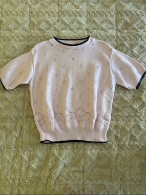 Alfred Dunner Size Medium Pink Sweater With Blue Trim